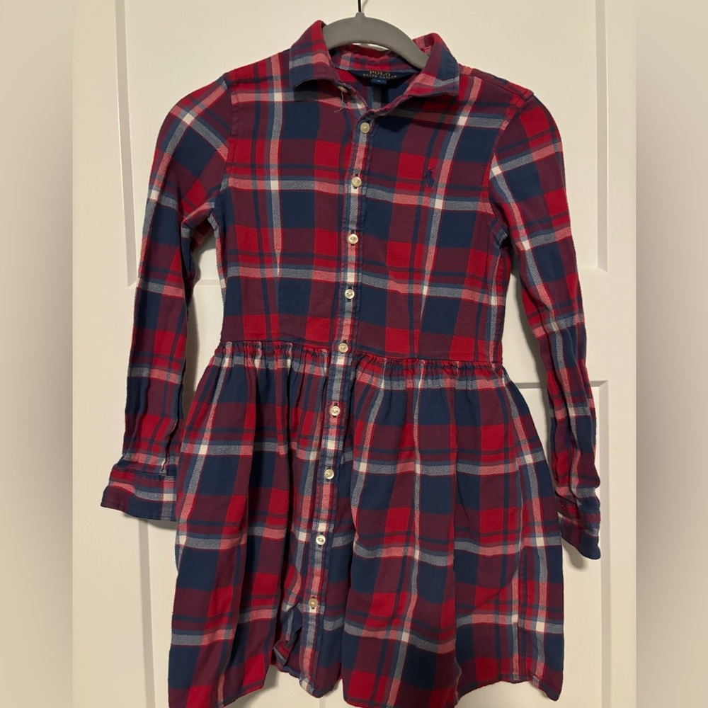 POLO RALPH LAUREN Girls Red Plaid Buttoned Dress w pockets Size 1O